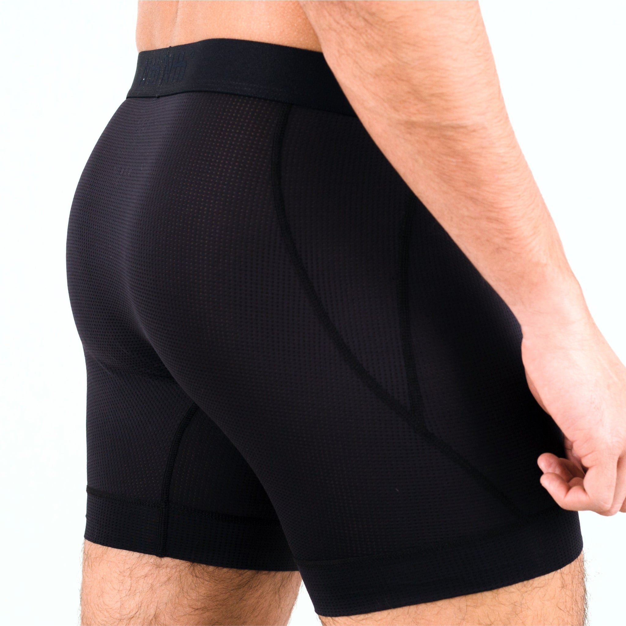 SEMI COMPRESSION BOXER BRIEF IN BLACK NYLON MESH – Nth Degree Underwear